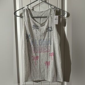 GIRLS-Justice Tank Top—Grey w/ Colorful Palm Trees & “Aloha Vibes”
